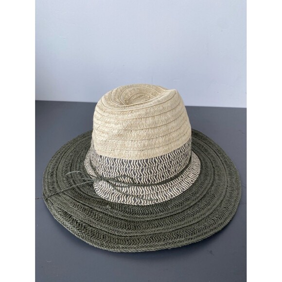 White Stuff Two-Tone Straw Sun Hat in Natural and Olive Sz OS Packable Boho Chic main image 4